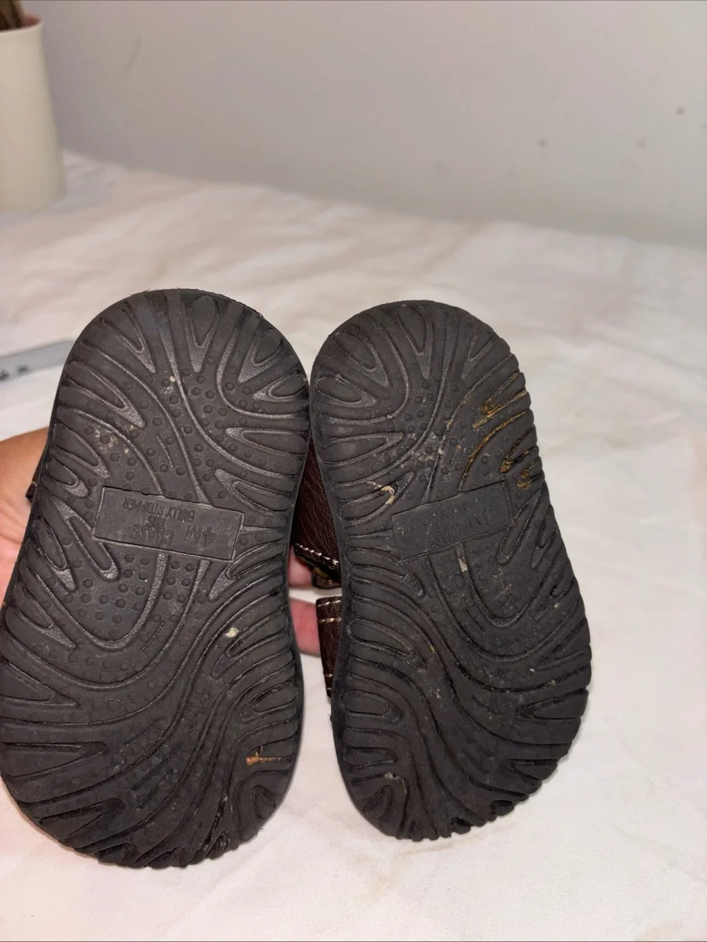 Baby  Brown Closed-Toe Leather-Look Sandals. 7/20